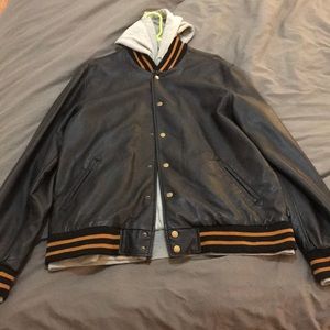 CCO SALE !! Obey leather jacket w/ attached hoodie